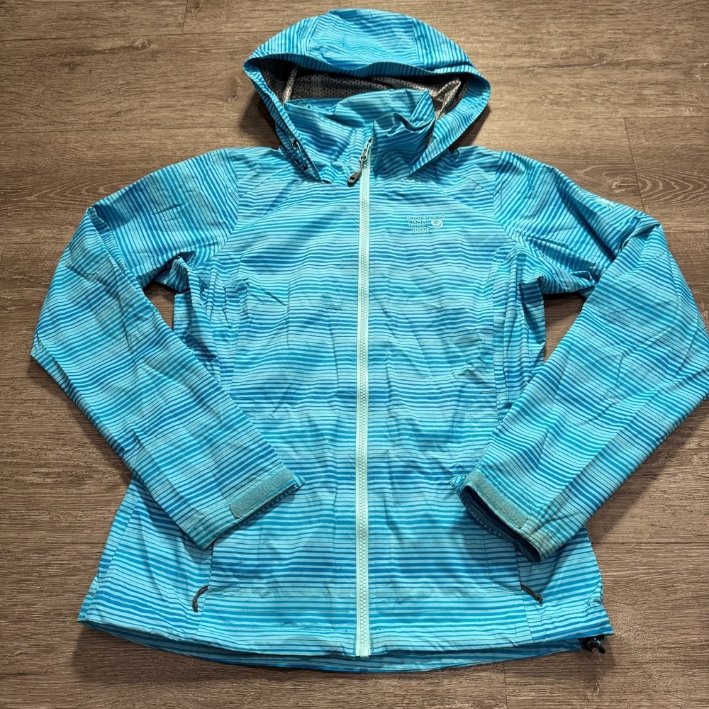 Mountain Hardwear Jacket Women S Blue Nylon Striped Dry.Q Evap Hooded Gorpcore